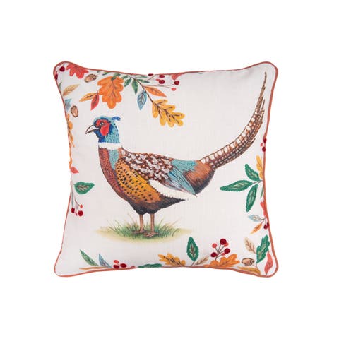 Harvest Pheasant w/ Foliage Printed Cotton Blend Accent Pillow 16" x 16"