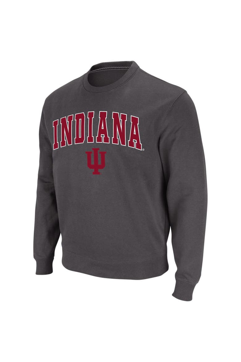 Men's Colosseum Charcoal Indiana Hoosiers Arch & Logo Crew Neck Sweatshirt, Alternate, color, Charcoal