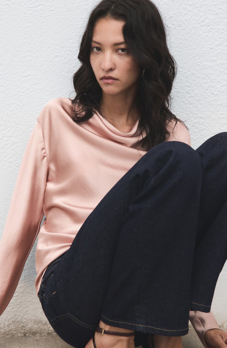 MANGO Cowl Neck Satin Top, Alternate, color, Pale Pink