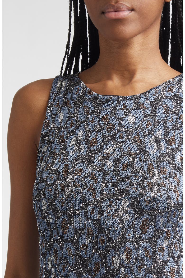 Animal Jacquard Sequin Sleeveless Column Dress, Alternate, color, BLUE BASE