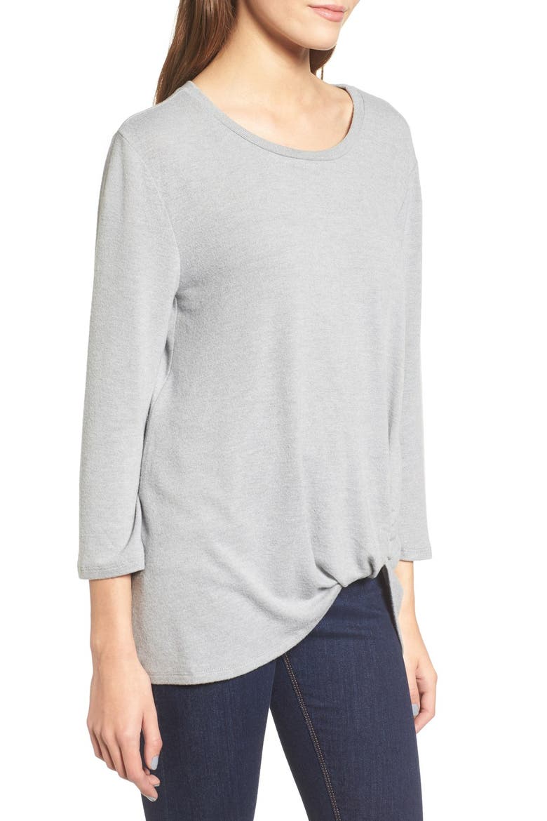 Knot Front Sweater Knit Tee, Alternate, color, GREY