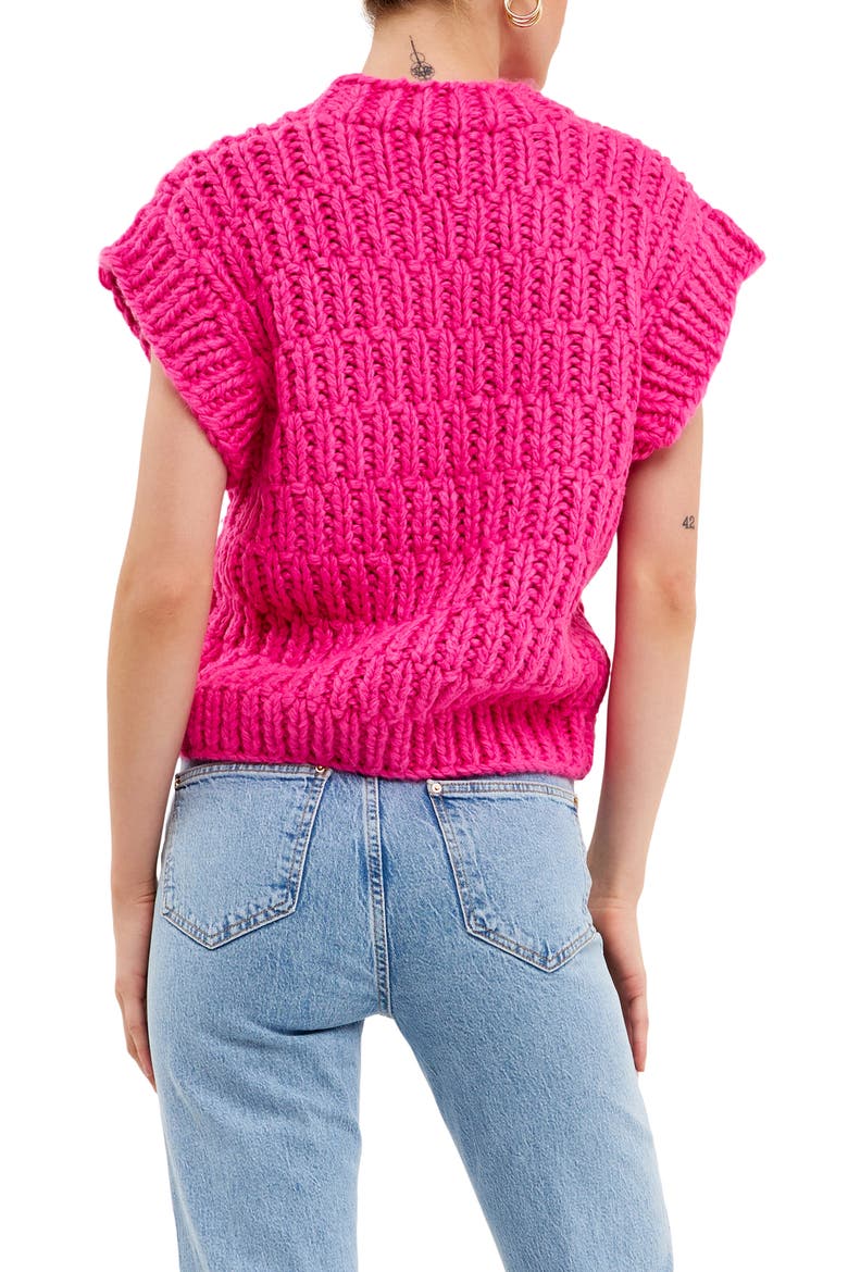 Chunky Cap Sleeve Sweater, Alternate, color, FUCHSIA