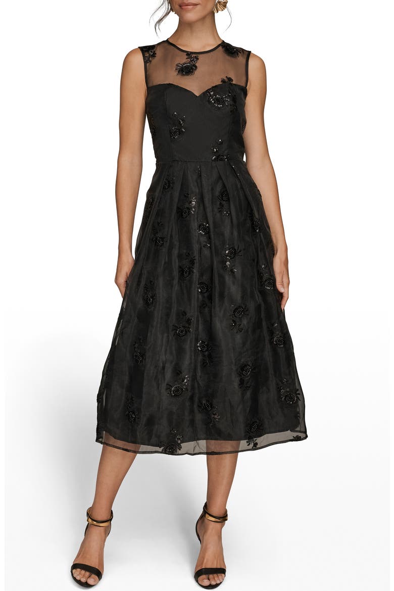 Sequin Mesh Sleeveless Midi Dress, Main, color, BLACK