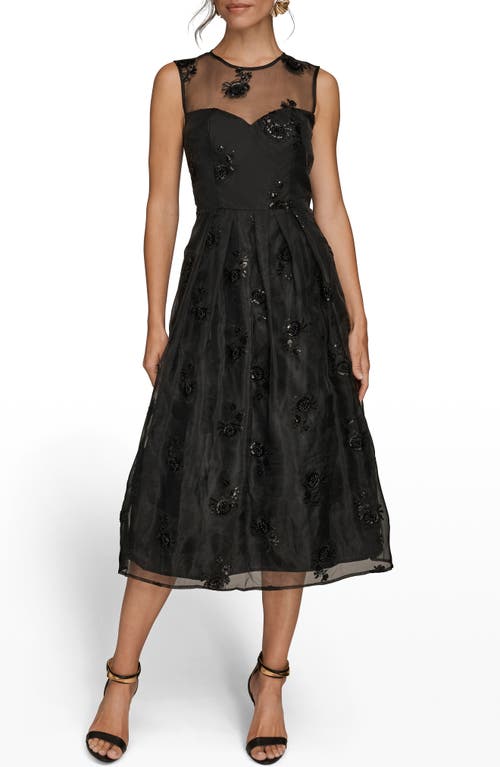 Donna Karan New York Sequin Mesh Sleeveless Midi Dress In Black