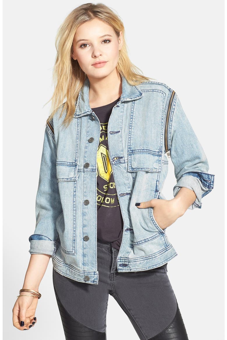 'Zzzip It' Denim Jacket with Removable Sleeves, Main, color, MATURED BLUE