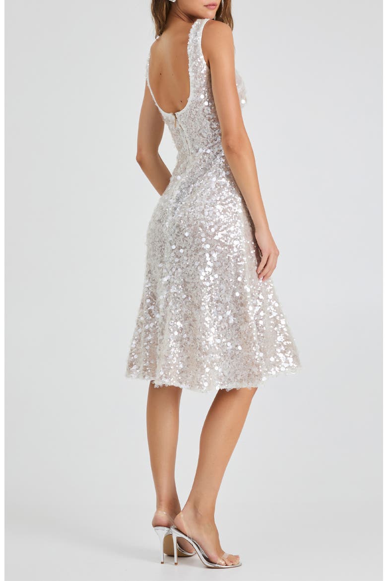 Isla Sequin Fit & Flare Cocktail Dress, Alternate, color, OFF WHITE