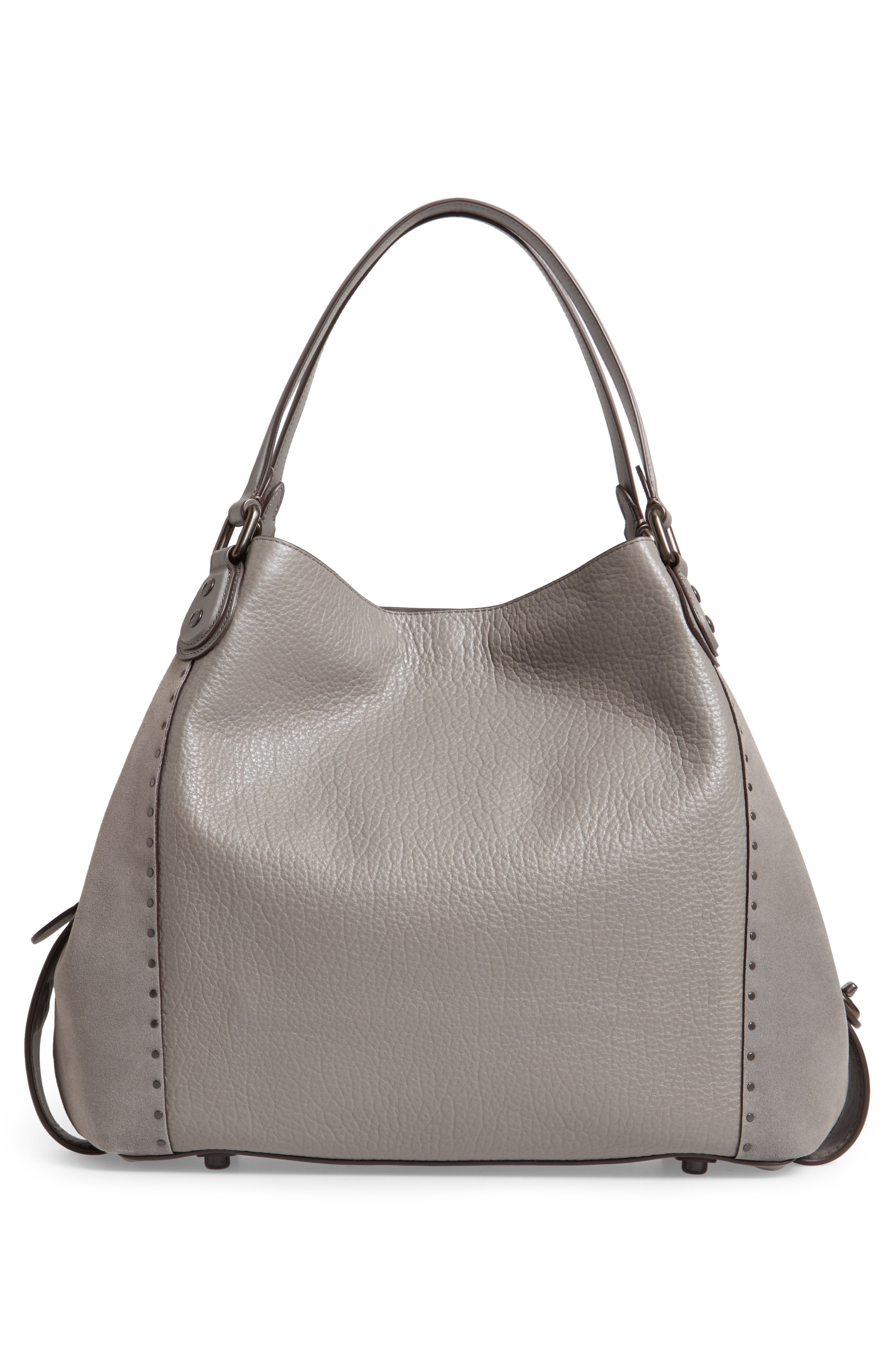COACH Edie 42 Border Rivets Leather Shoulder Bag, Alternate, color, 