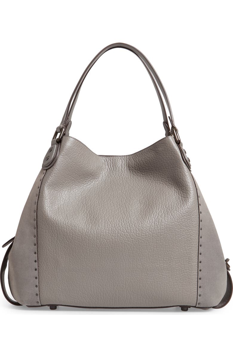COACH Edie 42 Border Rivets Leather Shoulder Bag, Alternate, color,