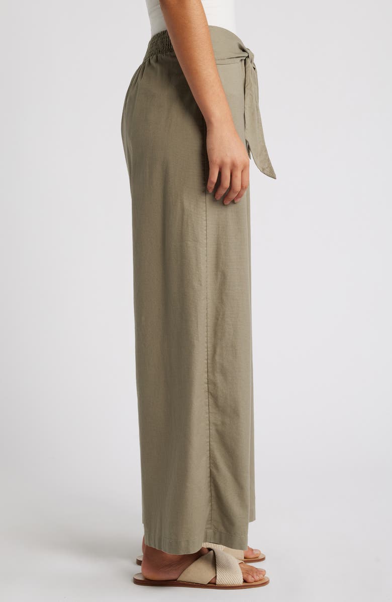 beachlunchlounge Florencia Tie Waist Wide Leg Cotton & Linen Pants, Alternate, color, Laurel Lagoon