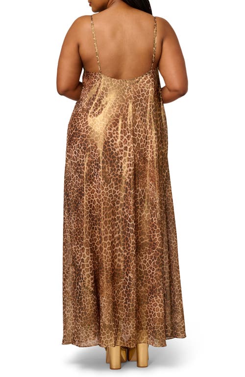 Adrianna Papell Foiled Leopard Print Chiffon A-line Dress In Gold