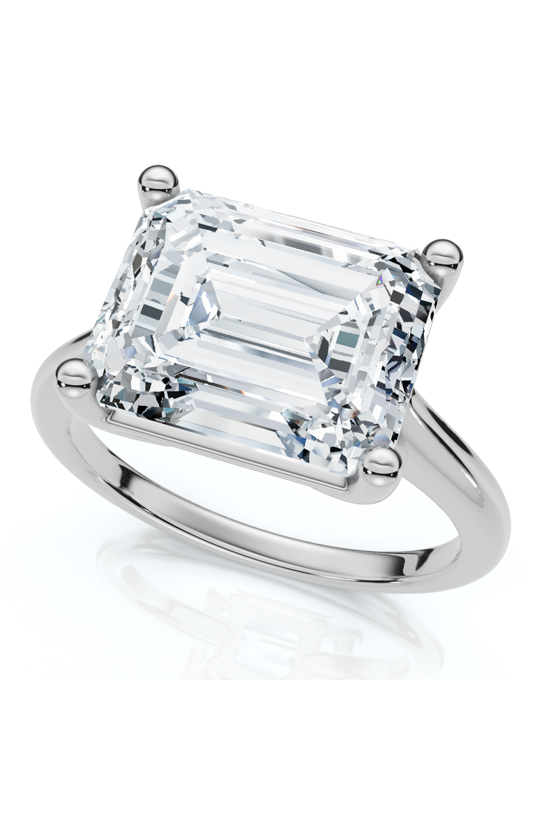 Certified 5Ct Emerald Cut Lab Grown Diamond Solitaire East West Engagement Ring, Alternate, color, 14k White Gold
