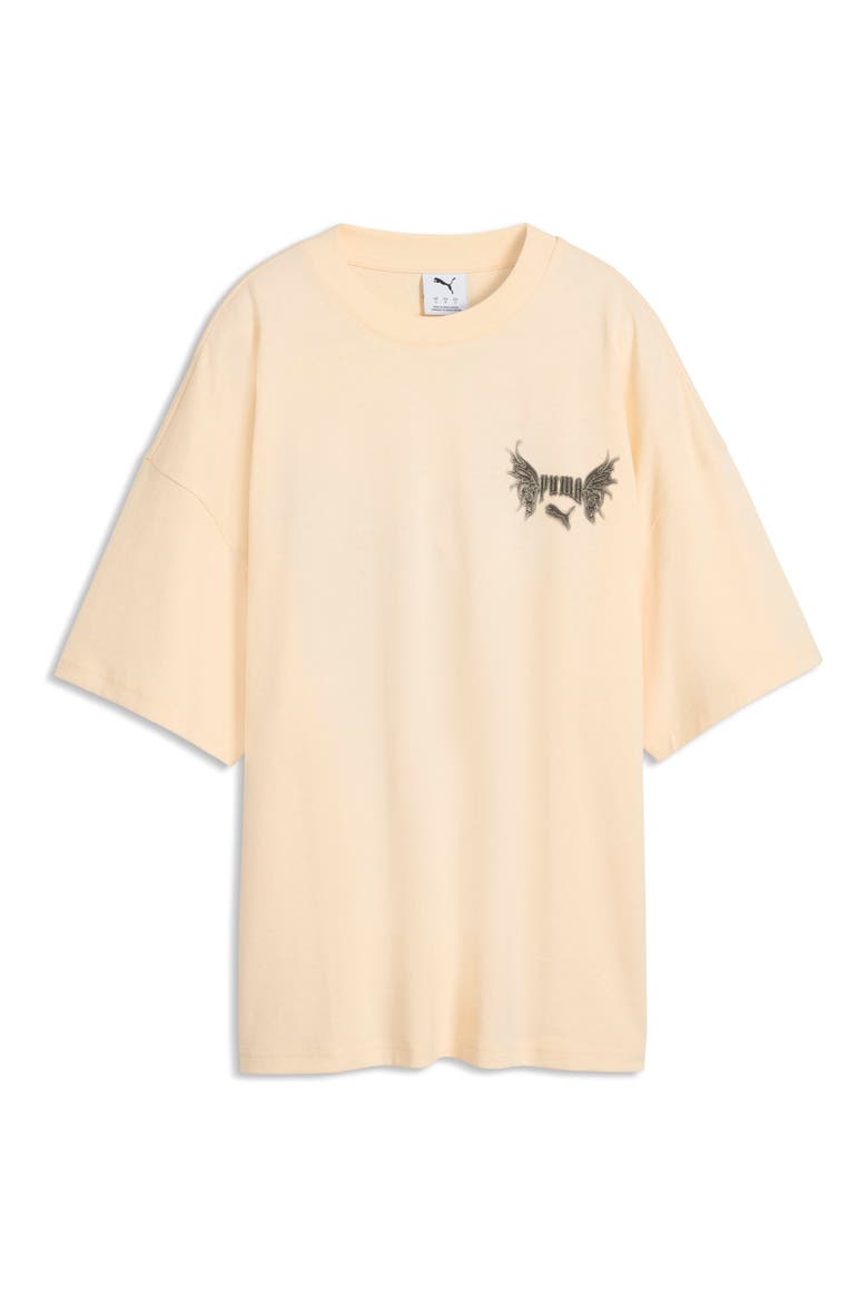 Street Glam Oversize Studded Cotton Graphic T-Shirt, Alternate, color, BUTTERCREAM