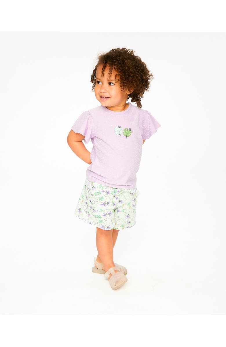 Deux par Deux Jersey Flutter Sleeves Clover Print T-Shirt, Alternate, color, Lavender