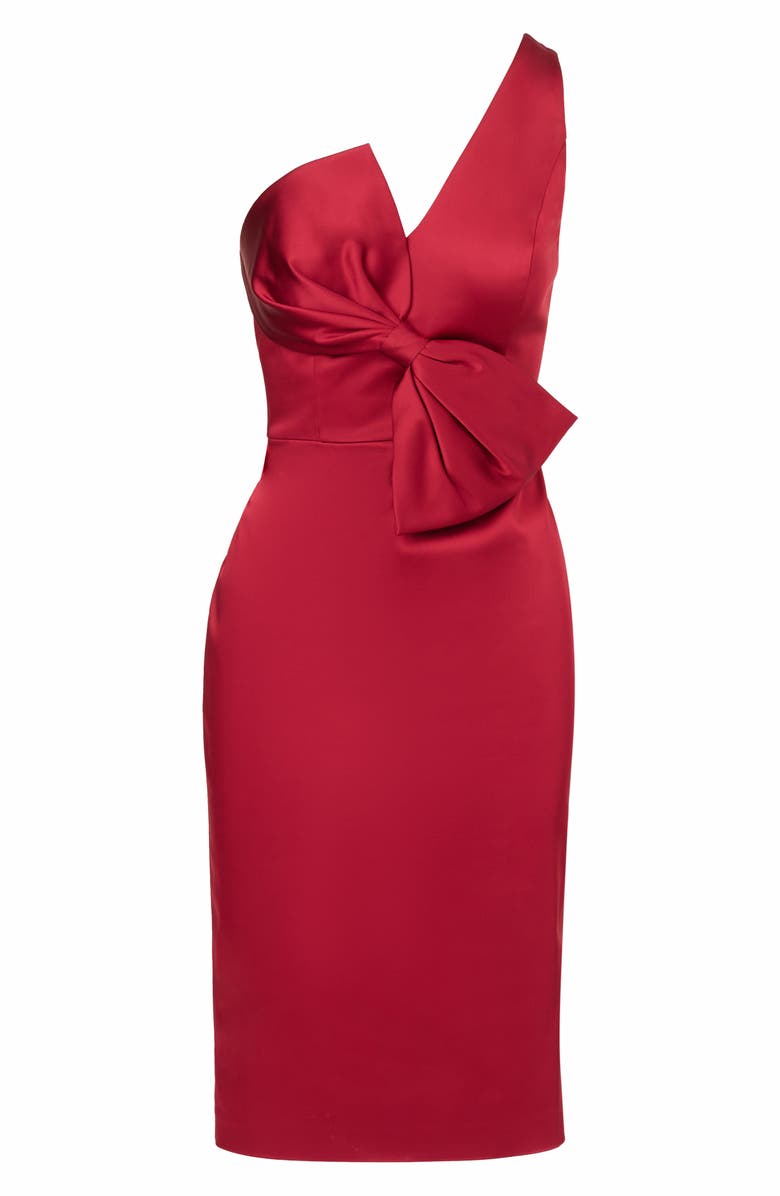 Aidan Mattox Bow Detail One-Shoulder Satin Cocktail Sheath Dress, Alternate, color, Matador Red
