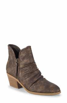 BARETRAPS Serentiy Snakeskin Scrunch Block Heel Bootie