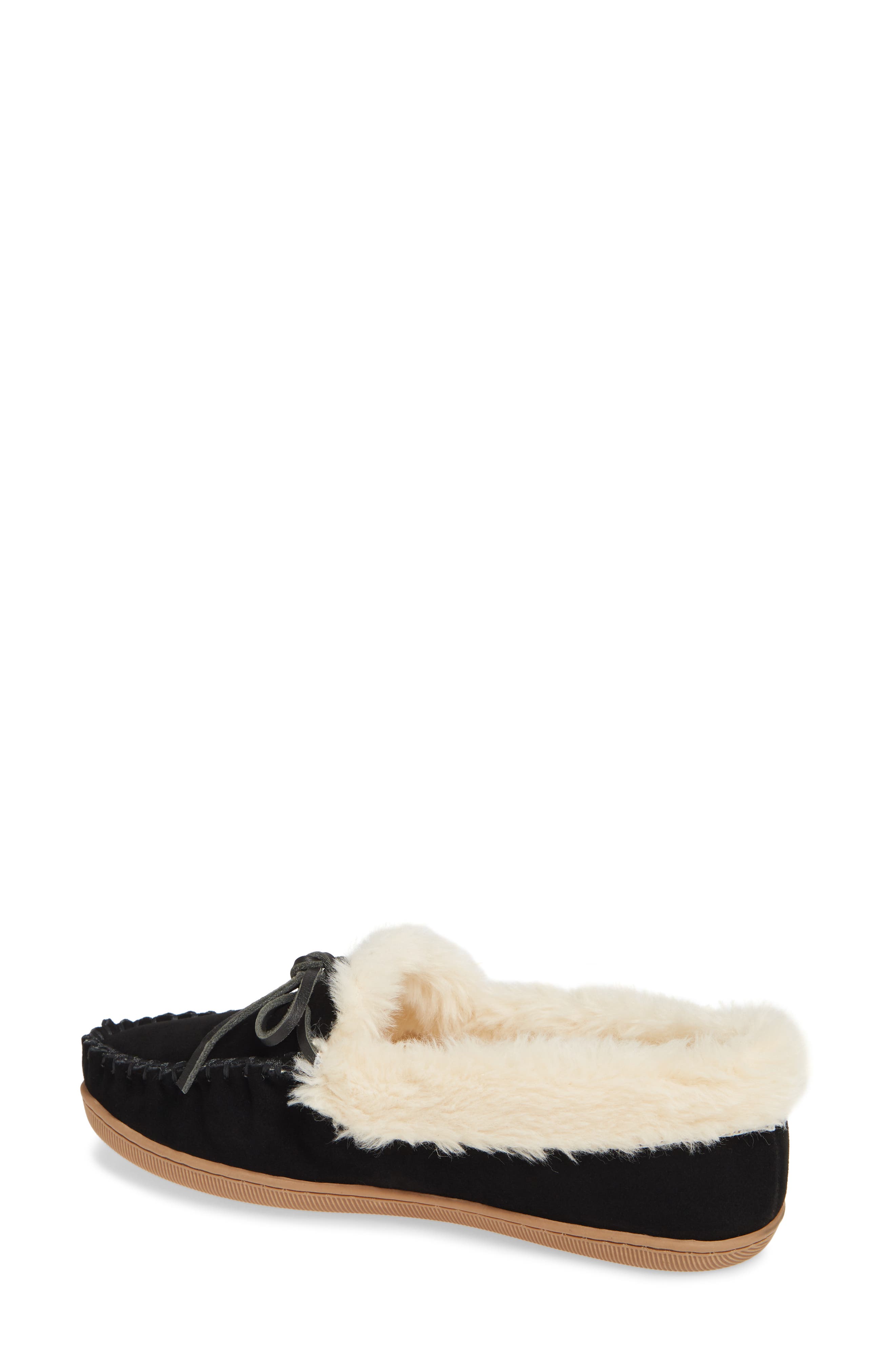 Lodge Faux Shearling Lined Moccasin, Alternate, color, BLACK SUEDE