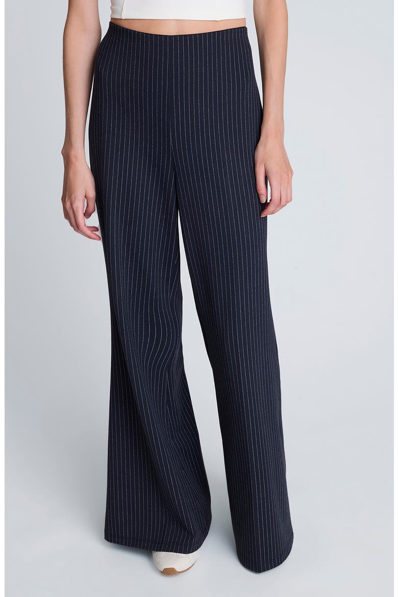 High Waist Pull-On Flare Pants, Main, color, DARK NAVY/ PURE WHITE MULTI