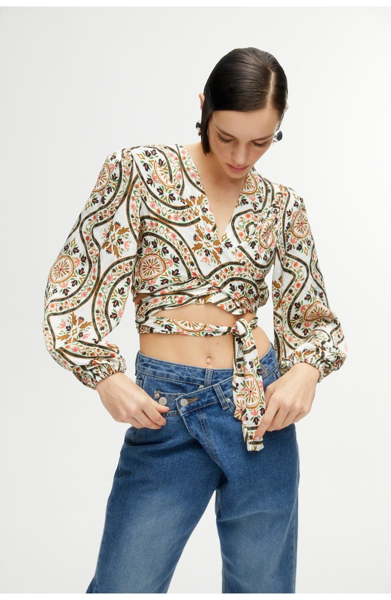 Nocturne Printed Double-Breasted Crop Top, Main, color, 