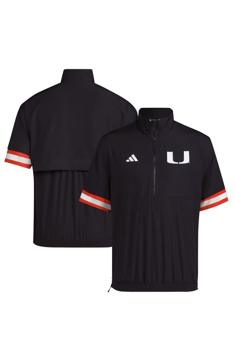 adidas Men's adidas Black Miami Hurricanes Strategy Short Sleeve Half-Zip Jacket, Main, color, Black