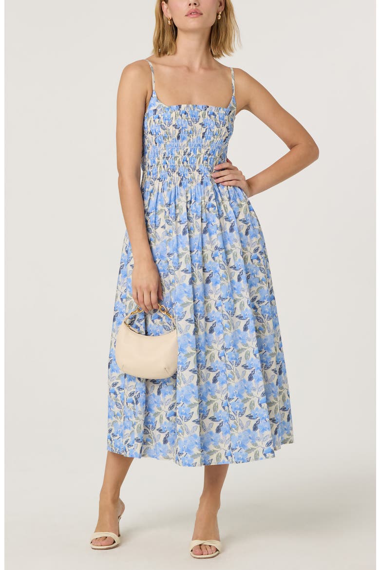 Floral Print A-Line Dress, Alternate, color, BLUE CREAM FLORAL