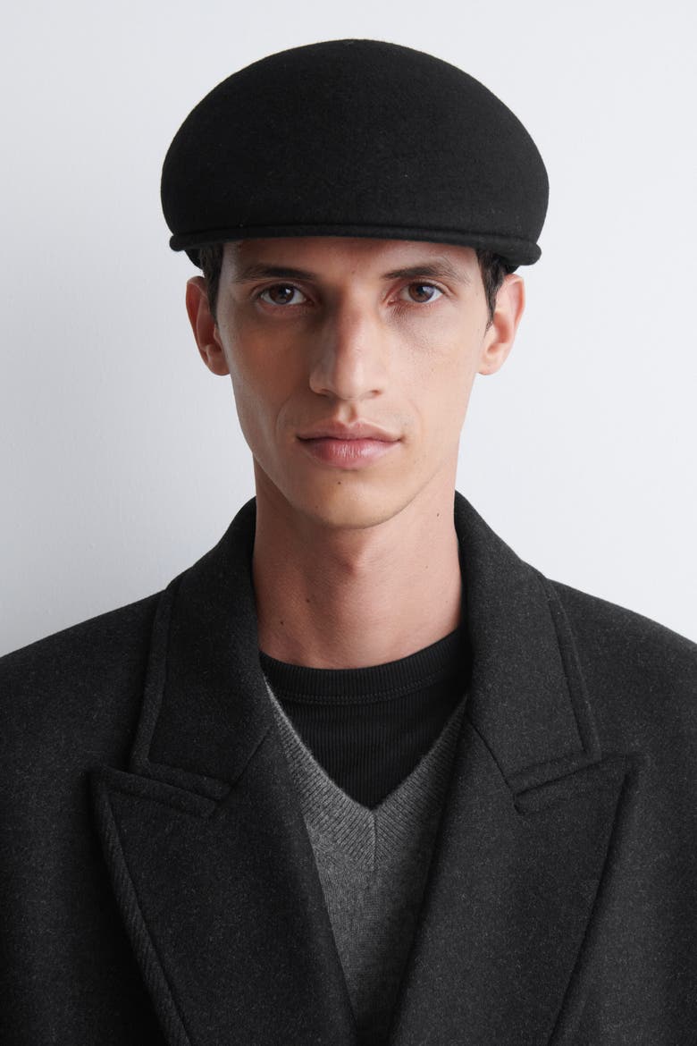 Wool Flat Cap, Alternate, color, BLACK