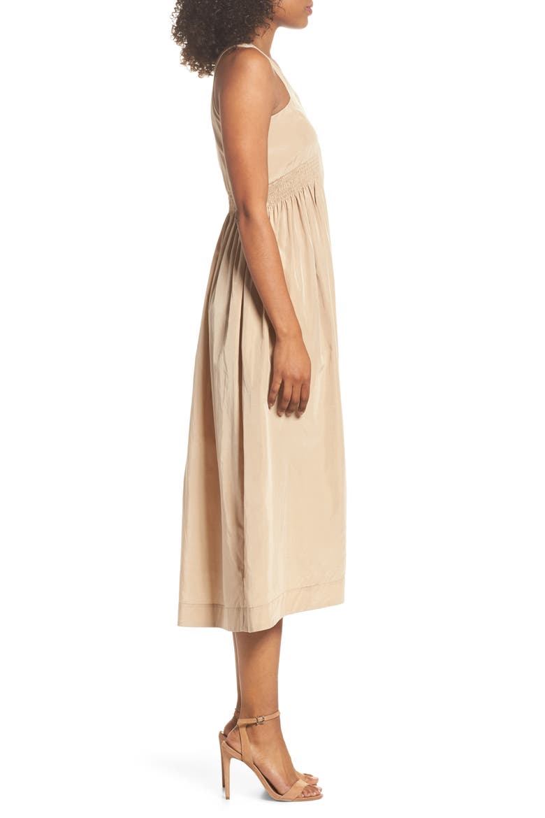 Aria Cotton & Silk Midi Dress, Alternate, color, BEIGE