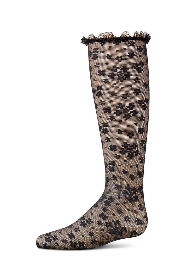 Floral Lace Mesh Knee High Sock, Main, color, Black