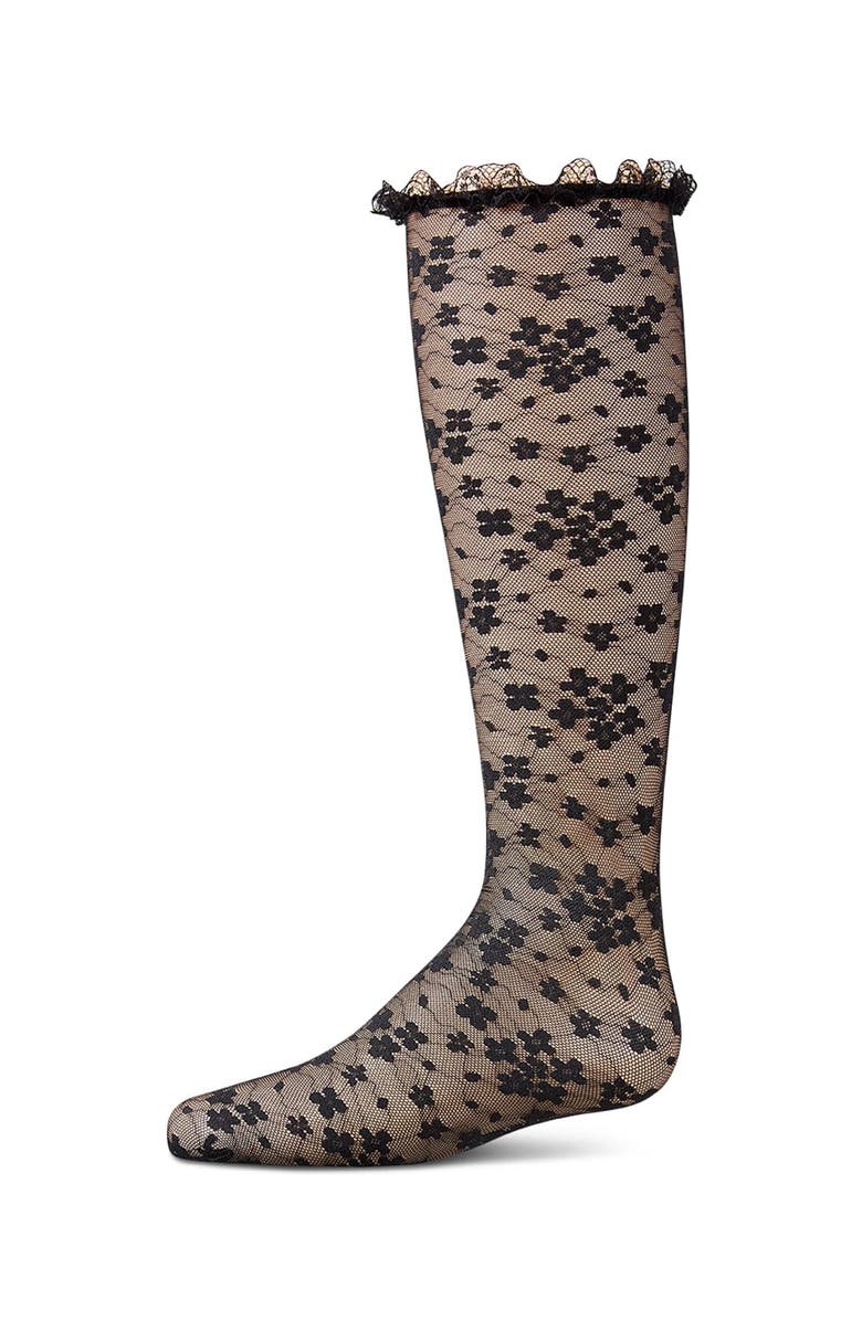 MeMoi Floral Lace Mesh Knee High Sock, Main, color, Black