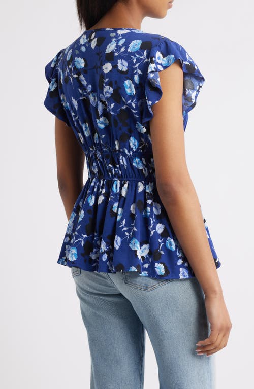 LOVEAPPELLA LOVEAPPELLA FLORAL FLUTTER SLEEVE PEPLUM TOP