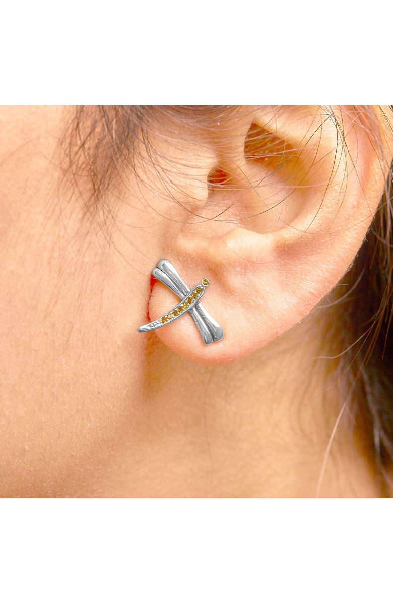 Haus of Brilliance Silver Yellow Diamond Accent Dragonfly Stud Earrings, Alternate, color, White