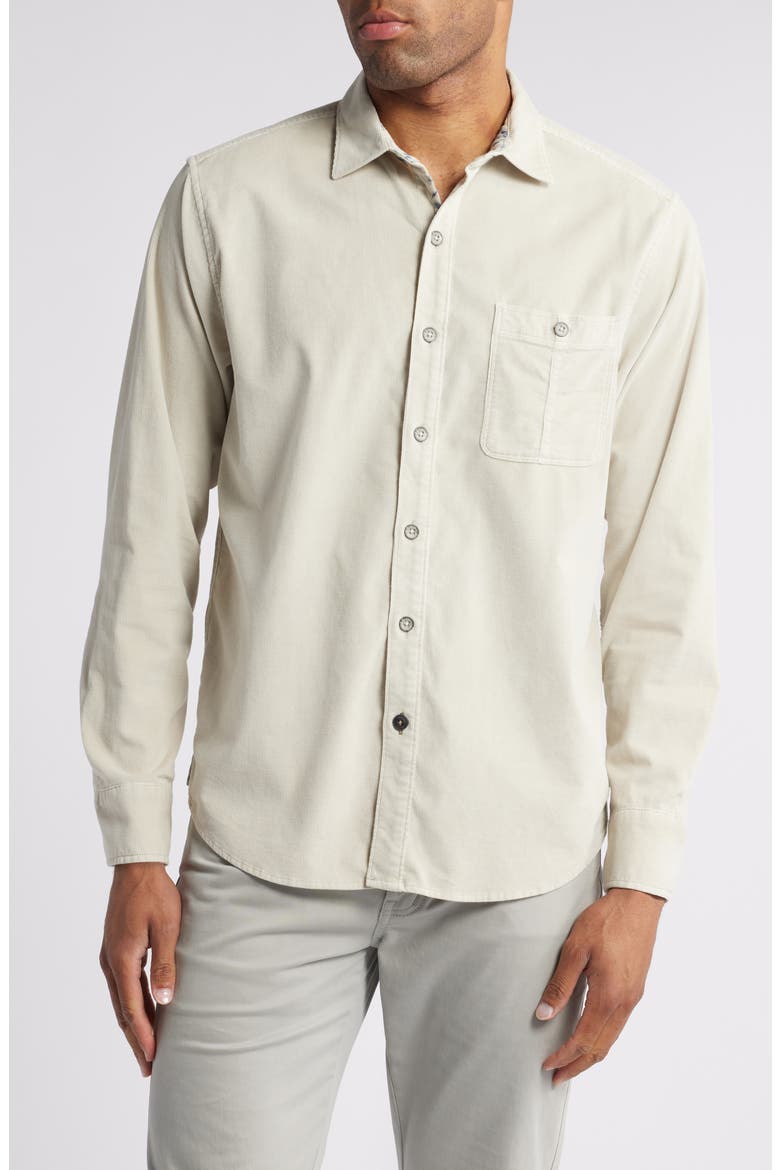 Coastline Sun Fade Stretch Cotton Corduroy Button-Up Shirt, Main, color, WARM MIST