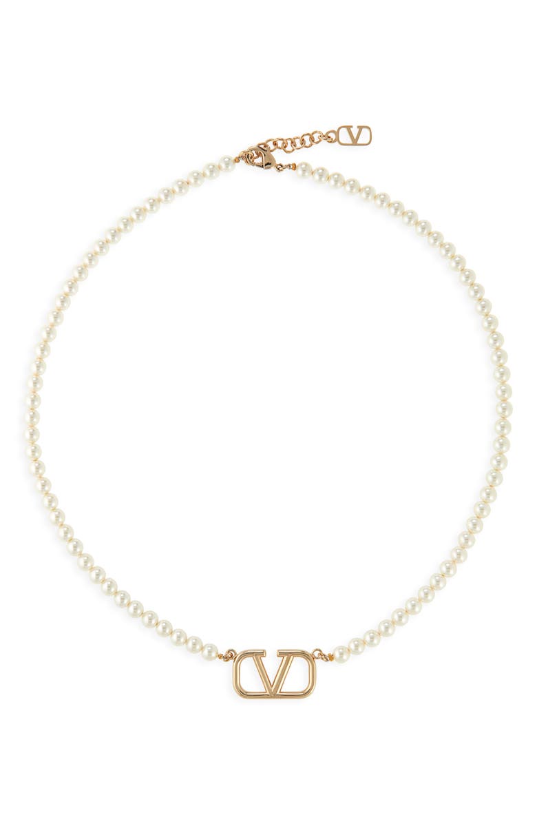 Valentino Garavani VLOGO Signature Imitation Pearl Necklace, Main, color, 