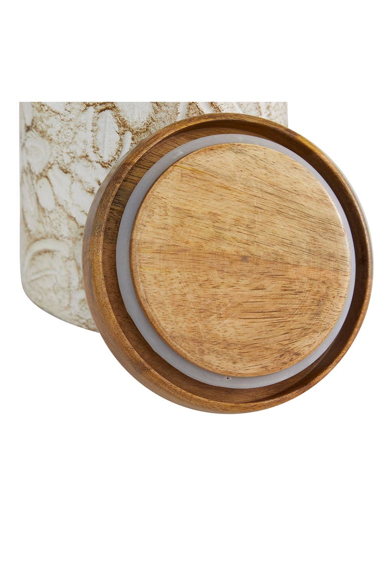 White Ceramic Handmade Intricately Carved Decorative Jar with Wood Lid - Set of 2, Alternate, color, WHITE