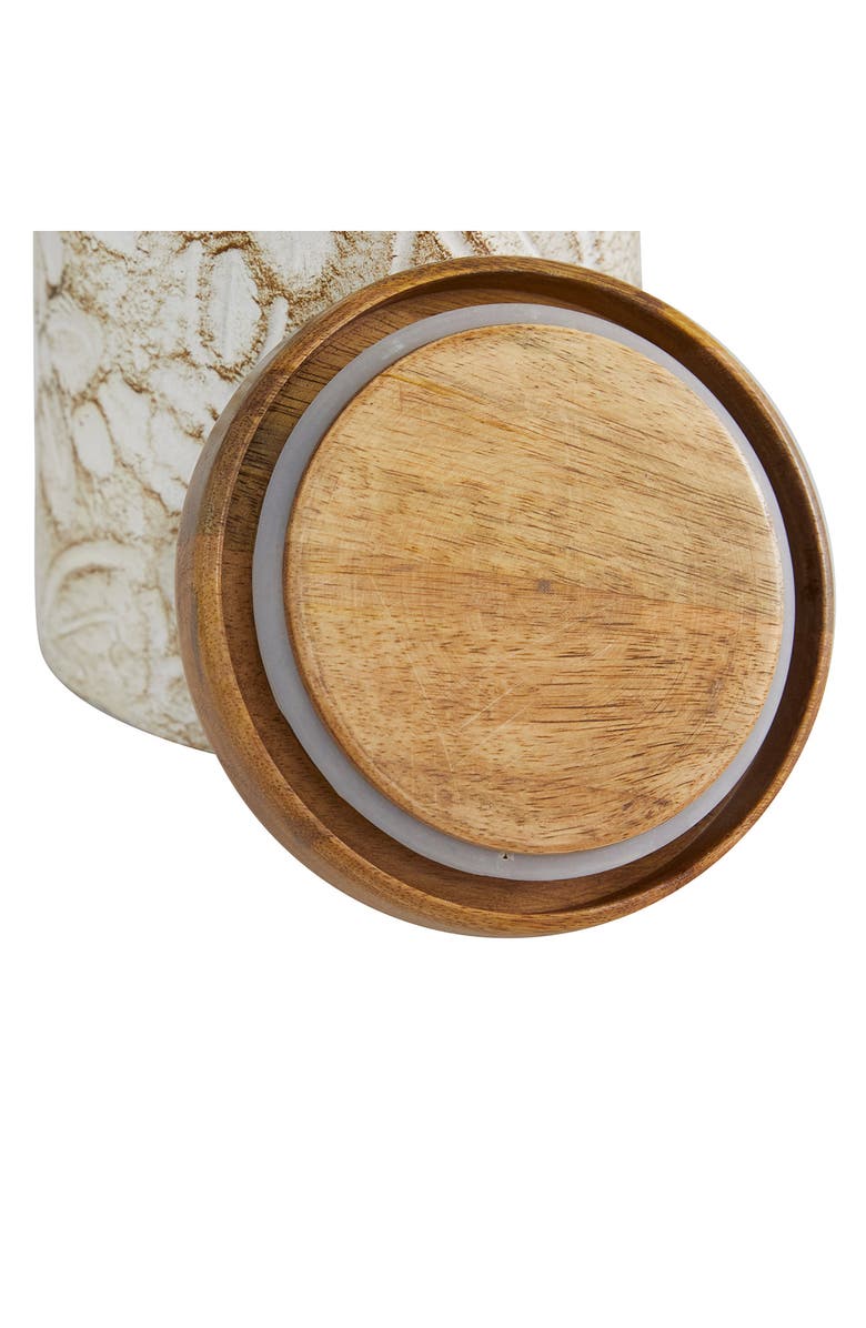 SONOMA SAGE HOME White Ceramic Handmade Intricately Carved Decorative Jar with Wood Lid - Set of 2, Alternate, color, White
