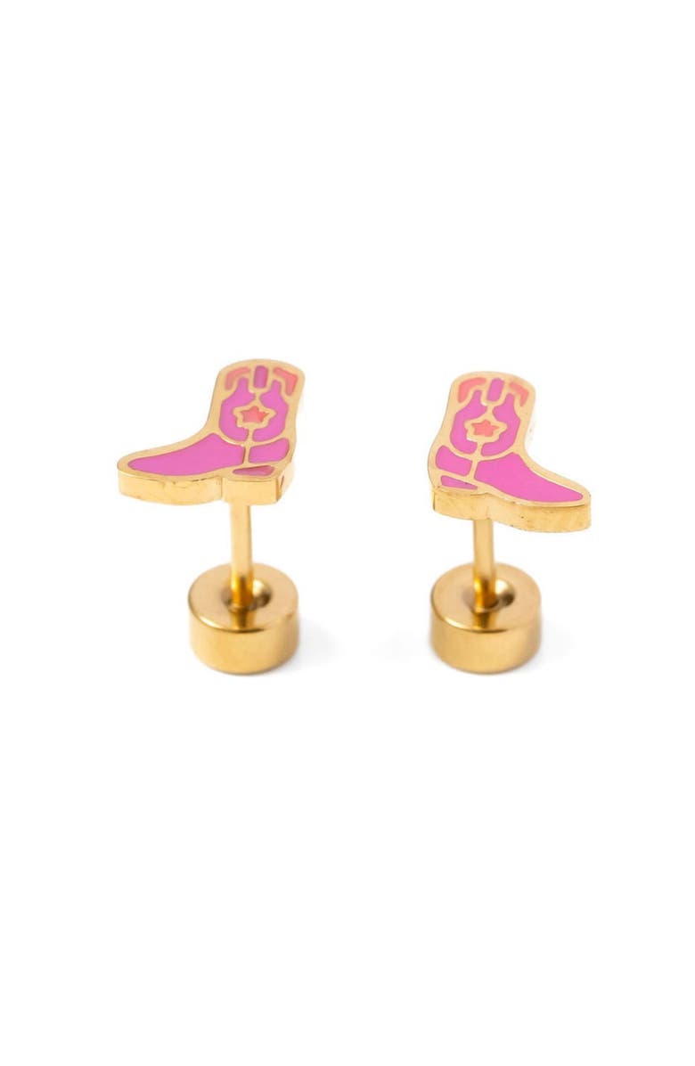 Pip Pop Cowboy Boot Stud Earrings, Alternate, color, Pink