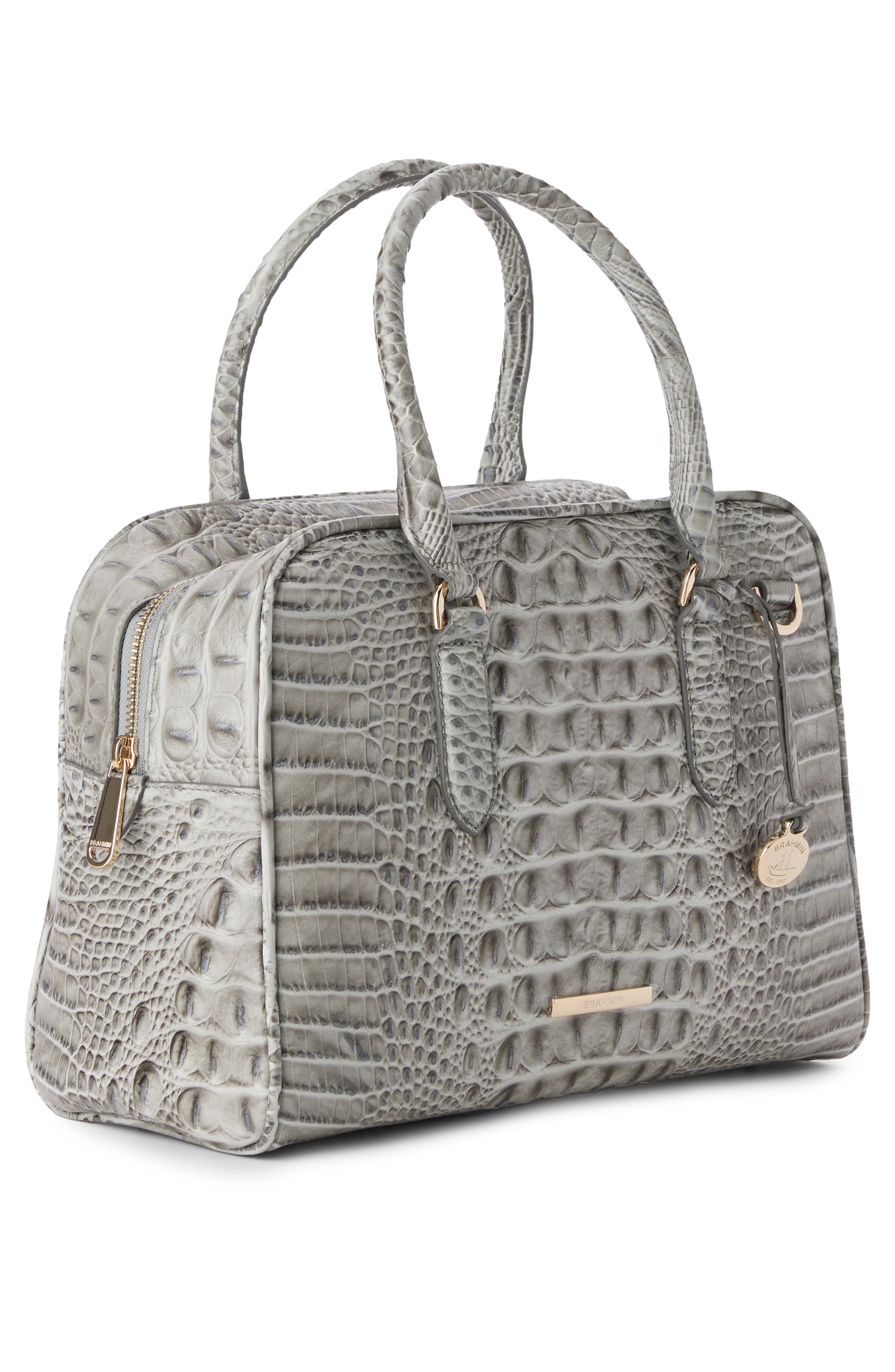 Brahmin Marissa Croc Embossed Leather Satchel, Alternate, color, Dove Alden Road