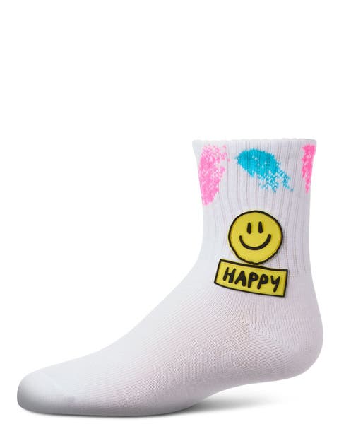 Happy Face Crew Sock with Splatter Paint Graphics