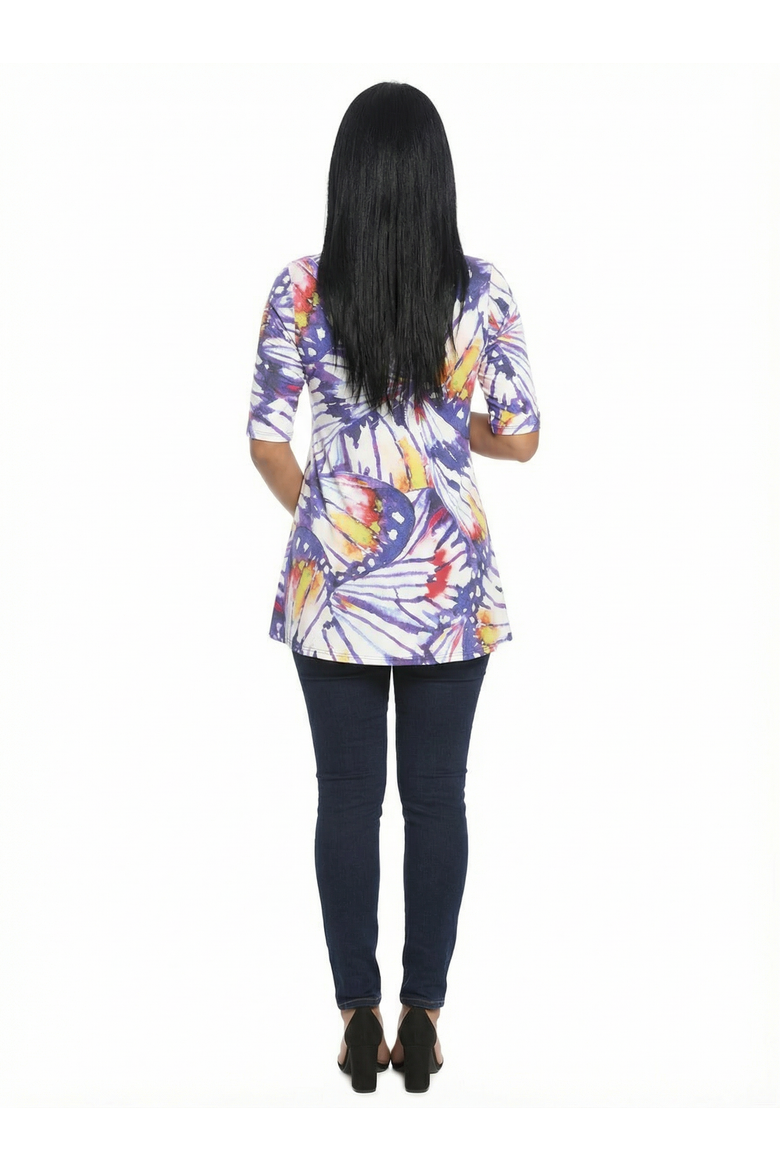 Maternity Butterfly Scoop Neck Elbow Sleeve Tunic Top, Alternate, color, Purple Multi