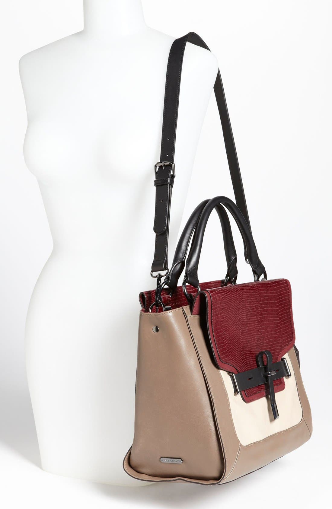 'Max' Leather Satchel, Medium, Alternate, color, STONE/ WINE/ BLACK