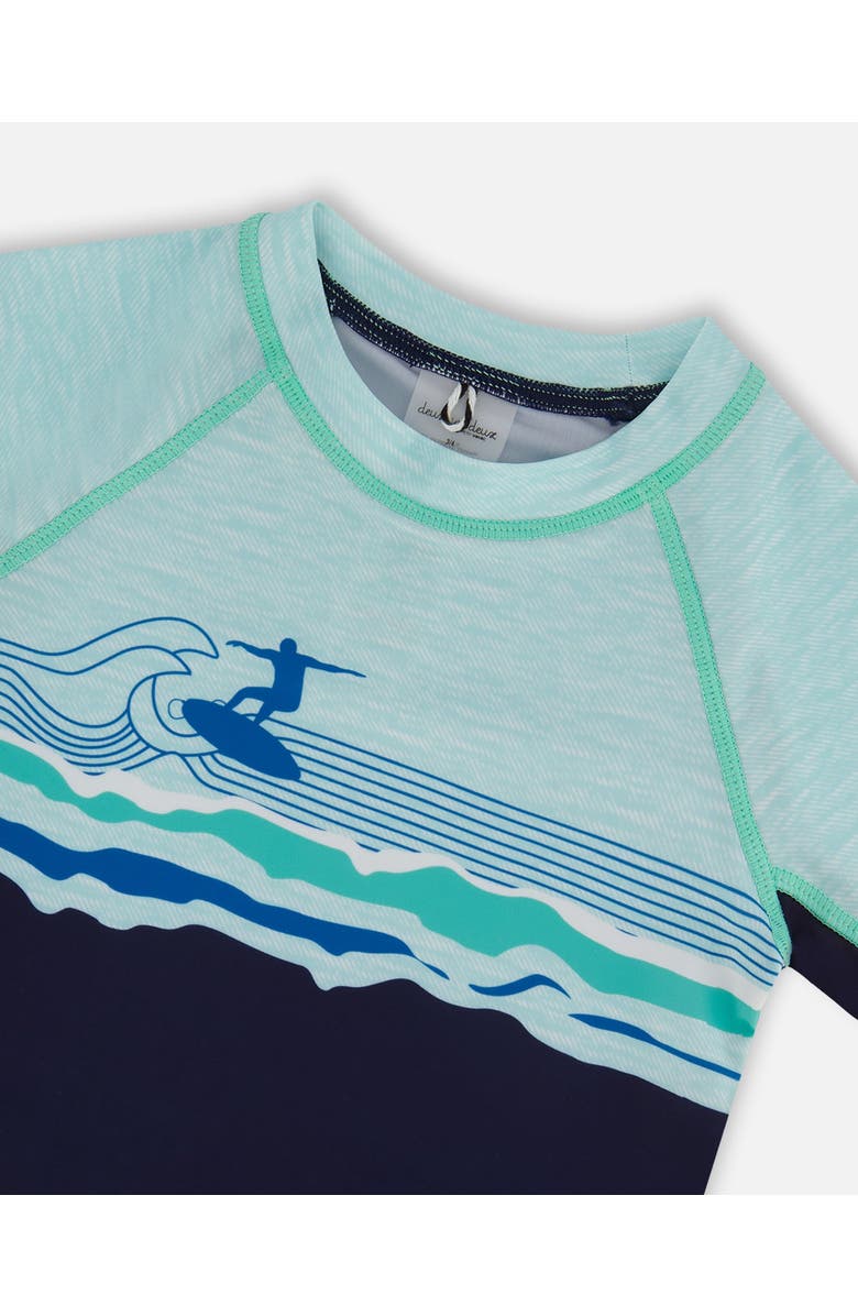Deux par Deux Boy's Long Sleeve Rashguard Navy Blue And Turquoise, Alternate, color, 