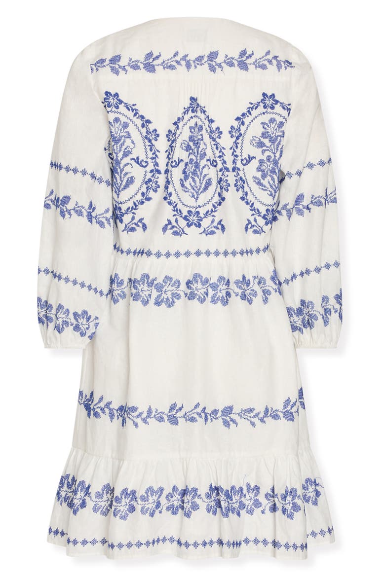 Lene Embroidered Linen & Cotton Minidress, Alternate, color, WHITE/ BLUE