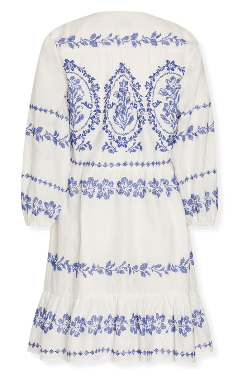 Milly Lene Embroidered Linen & Cotton Minidress, Alternate, color, White/ Blue