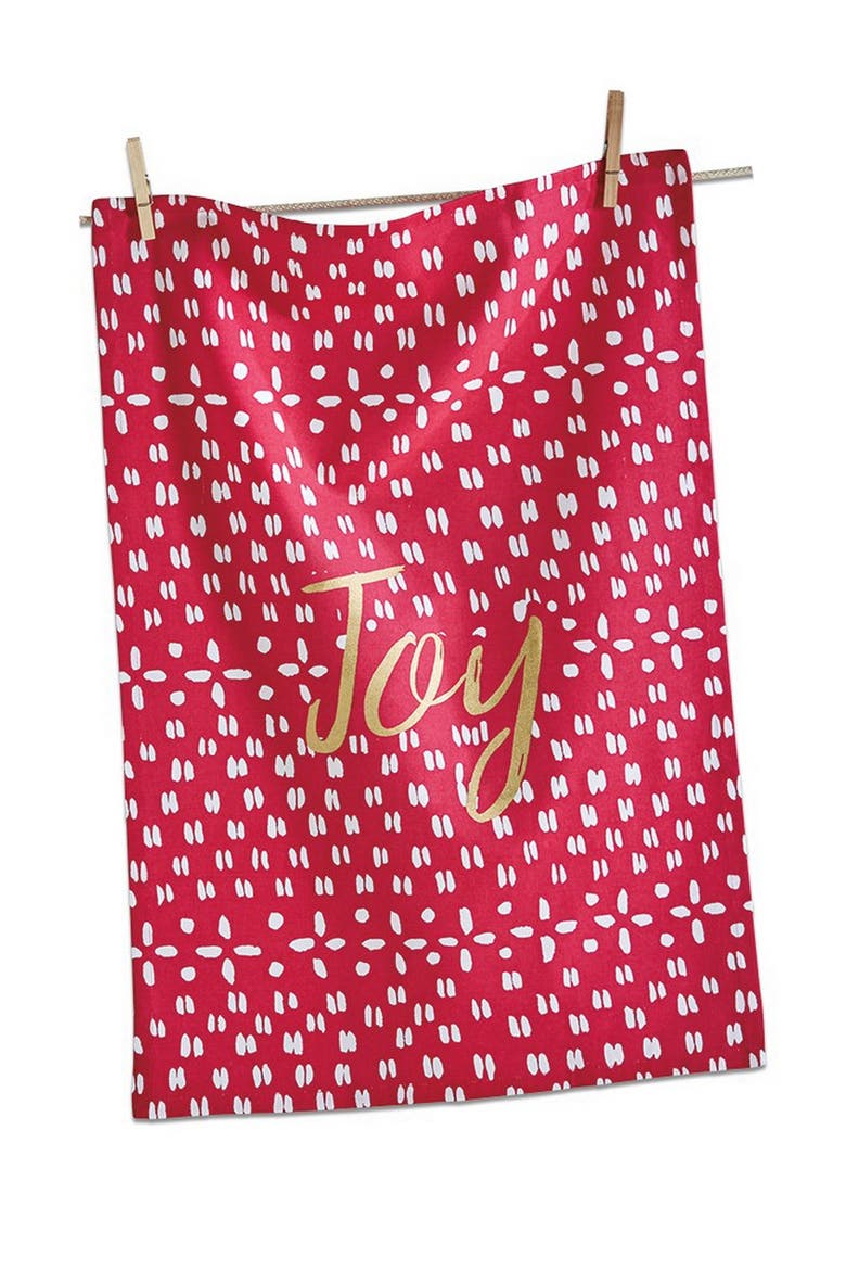 Joyful Set of Three Cotton Dishtowels for Christmas Kitchen, Alternate, color, Multicolored