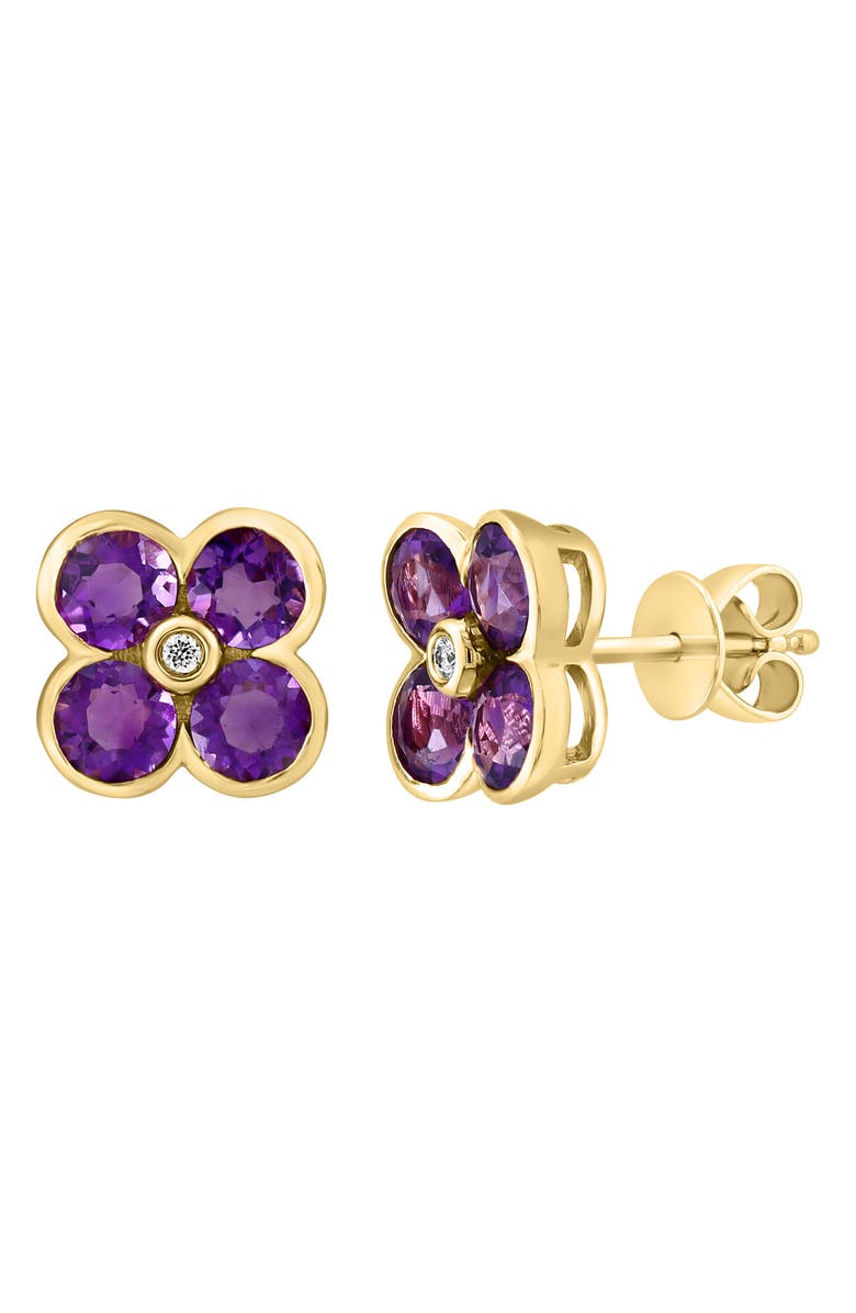 EFFY 14K Yellow Gold Floral Amethyst & Diamond Stud Earrings, Alternate, color,
