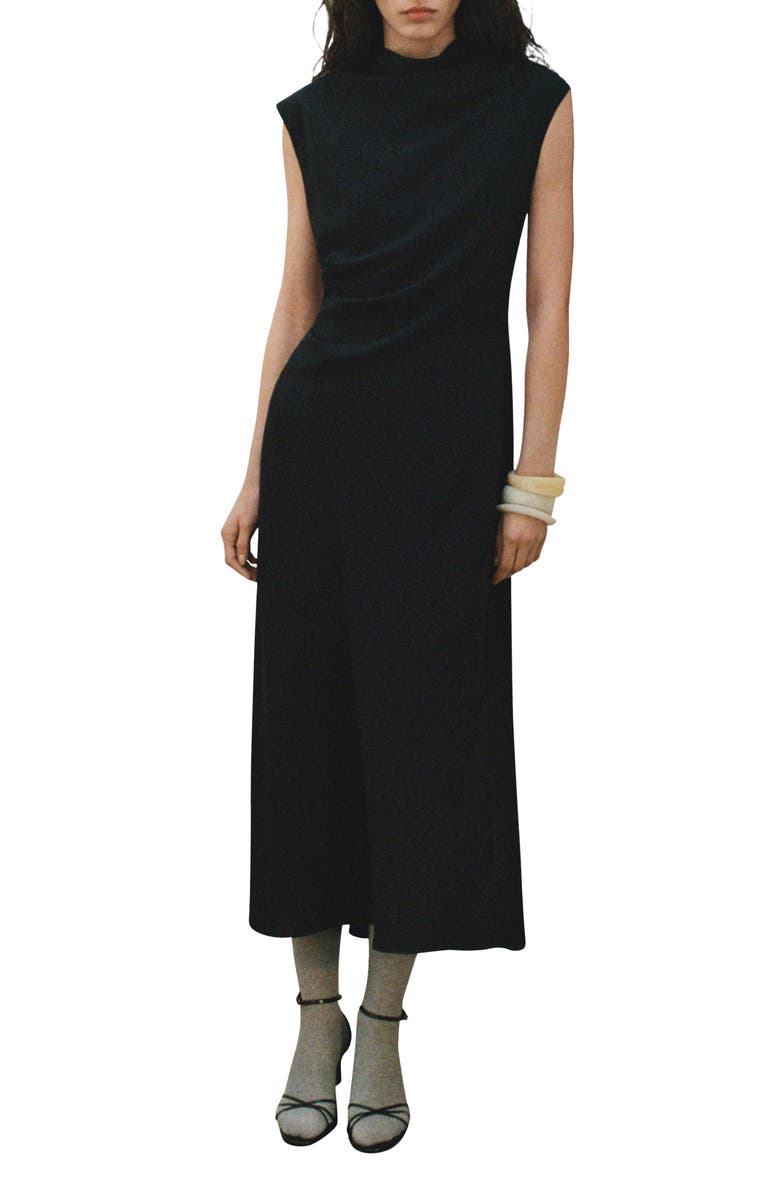 MANGO Funnel Neck Pleated A-Line Maxi Dress, Main, color, 