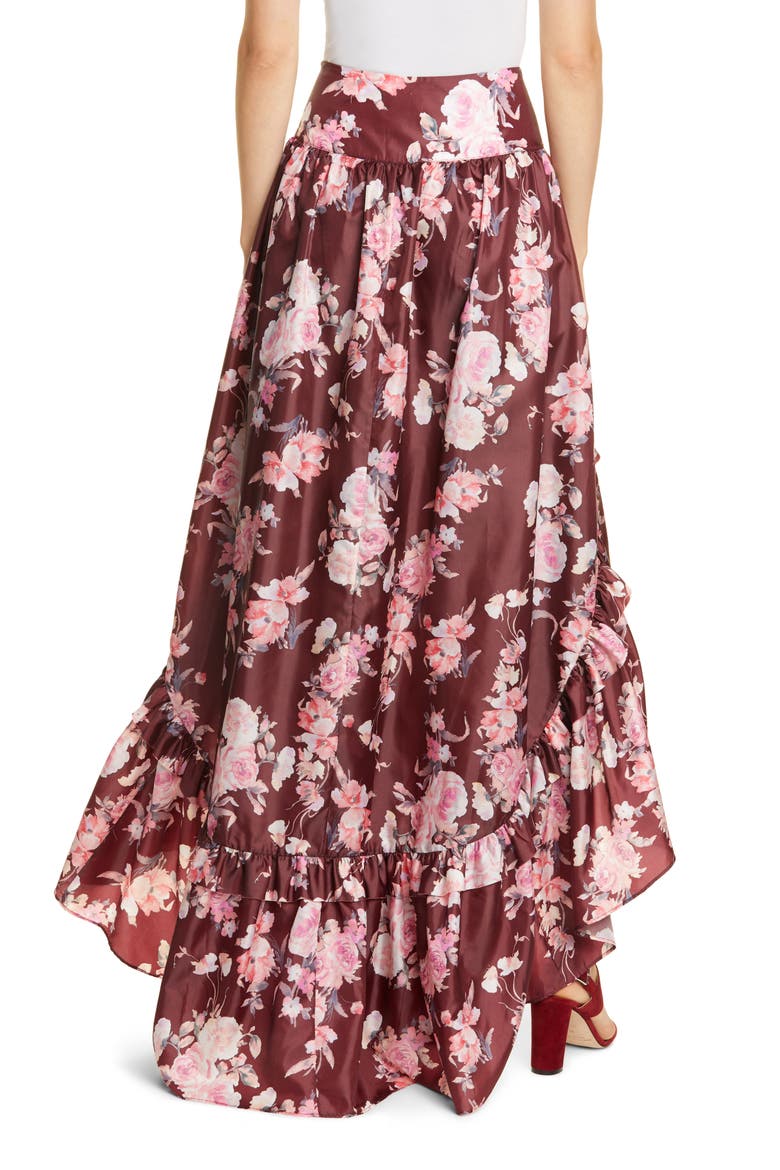 Kalista High/Low Ruffle Skirt, Alternate, color, OXBLOOD