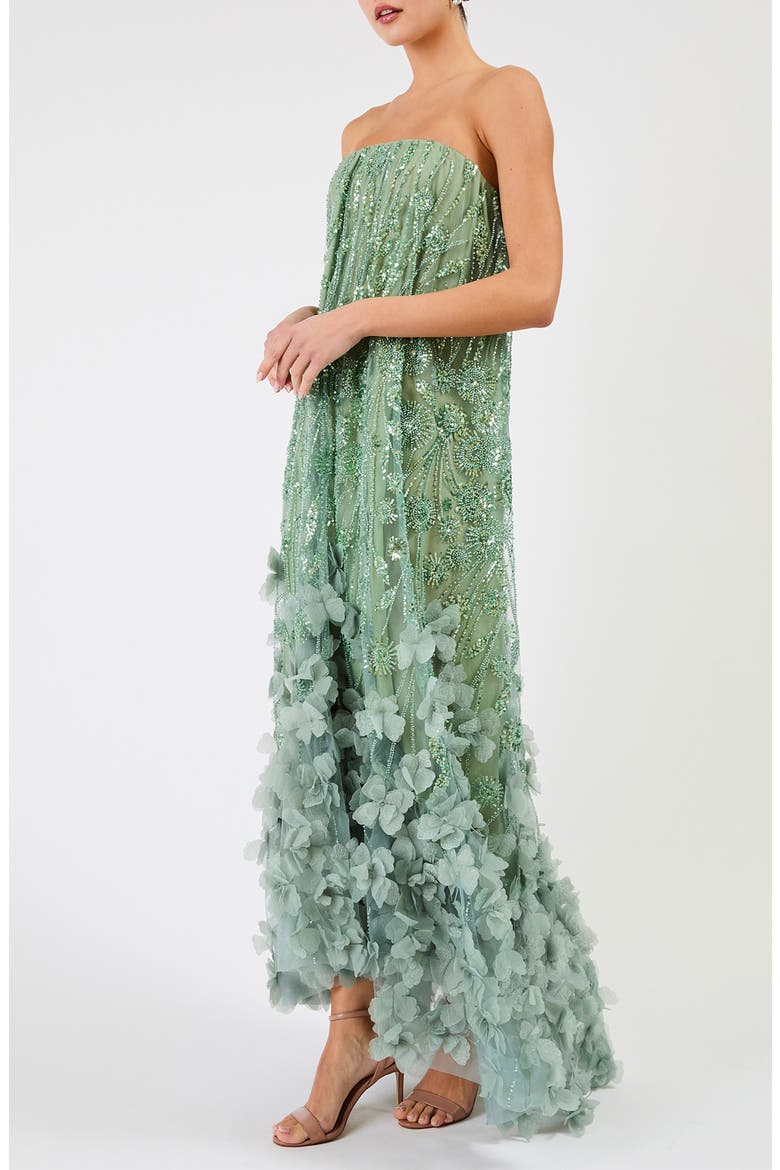 Alice Strapless 3D Floral Sequin High Low Gown, Alternate, color, SAGE