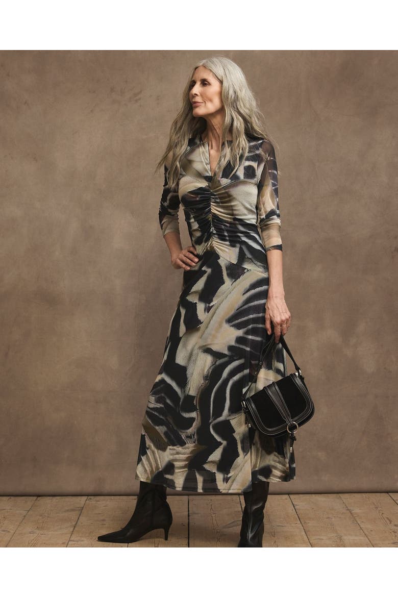 Abstract Print Mesh Midi Dress, Alternate, color, Black