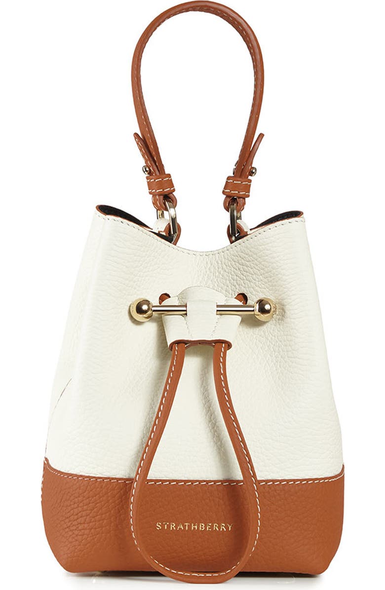 Strathberry Lana Osette Bicolor Leather Crossbody Bucket Bag, Main, color, Vanilla/Tan