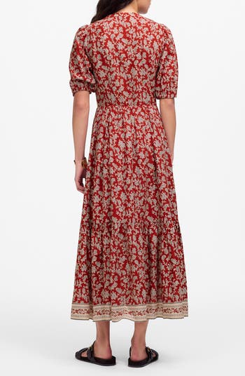 Pintucked Puff Sleeve Midi Dress